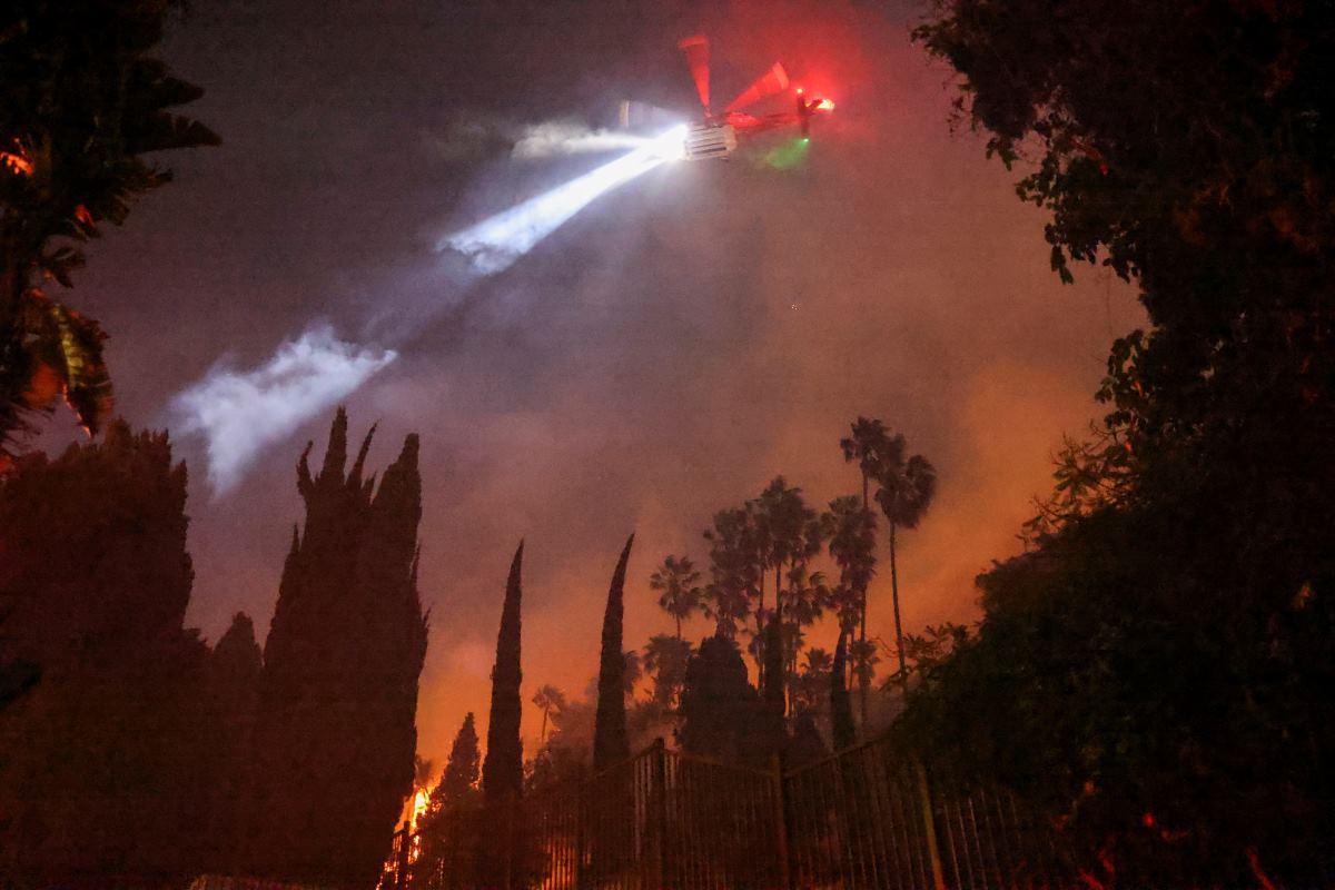 Sunset Fire in the hills overlooking the Hollywood neighborhood in Los Angeles