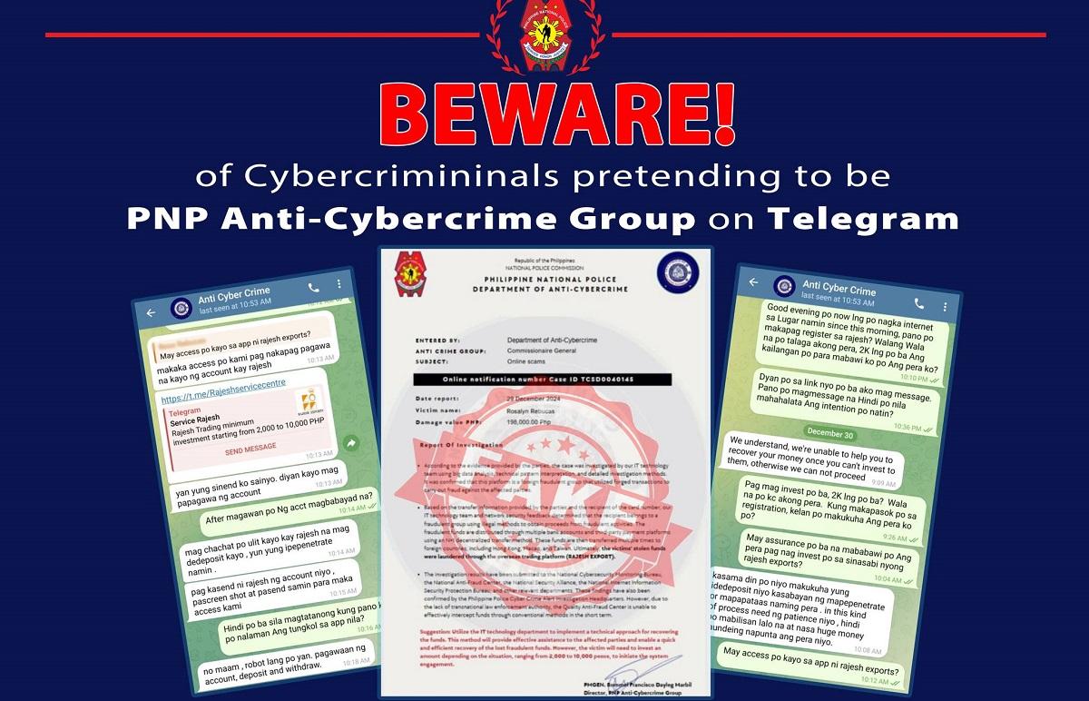 PNP-ACG warns vs. fraud account on Telegram