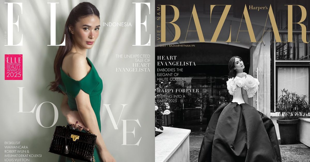 Heart Evangelista is the January cover girl of Elle Indonesia, Harper's Bazaar Vietnam