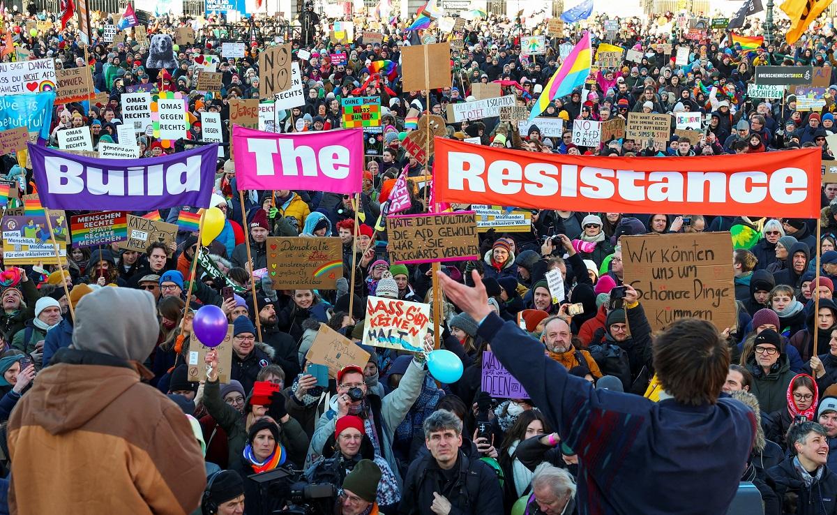 Tens of thousands protest after JD Vance urges Germany to drop resistance to far right