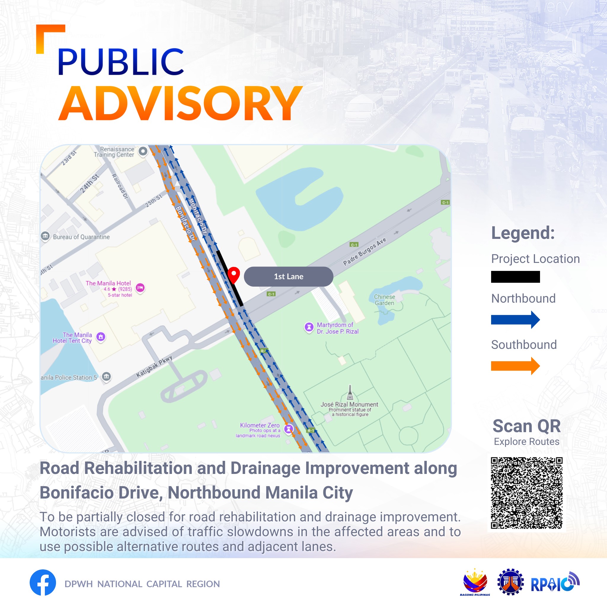 Heavy traffic expected in Bonifacio Drive amid ongoing repairs