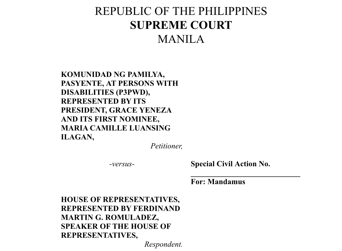 SC urged to order Speaker to allow oath taking of P3PWD party-list nominee