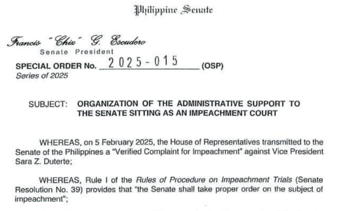 Chiz organizes administrative support for impeachment court in VP Sara's trial