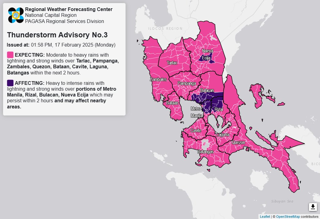 Moderate to heavy rains affect parts of Metro Manila, Bulacan, Rizal, Nueva Ecija