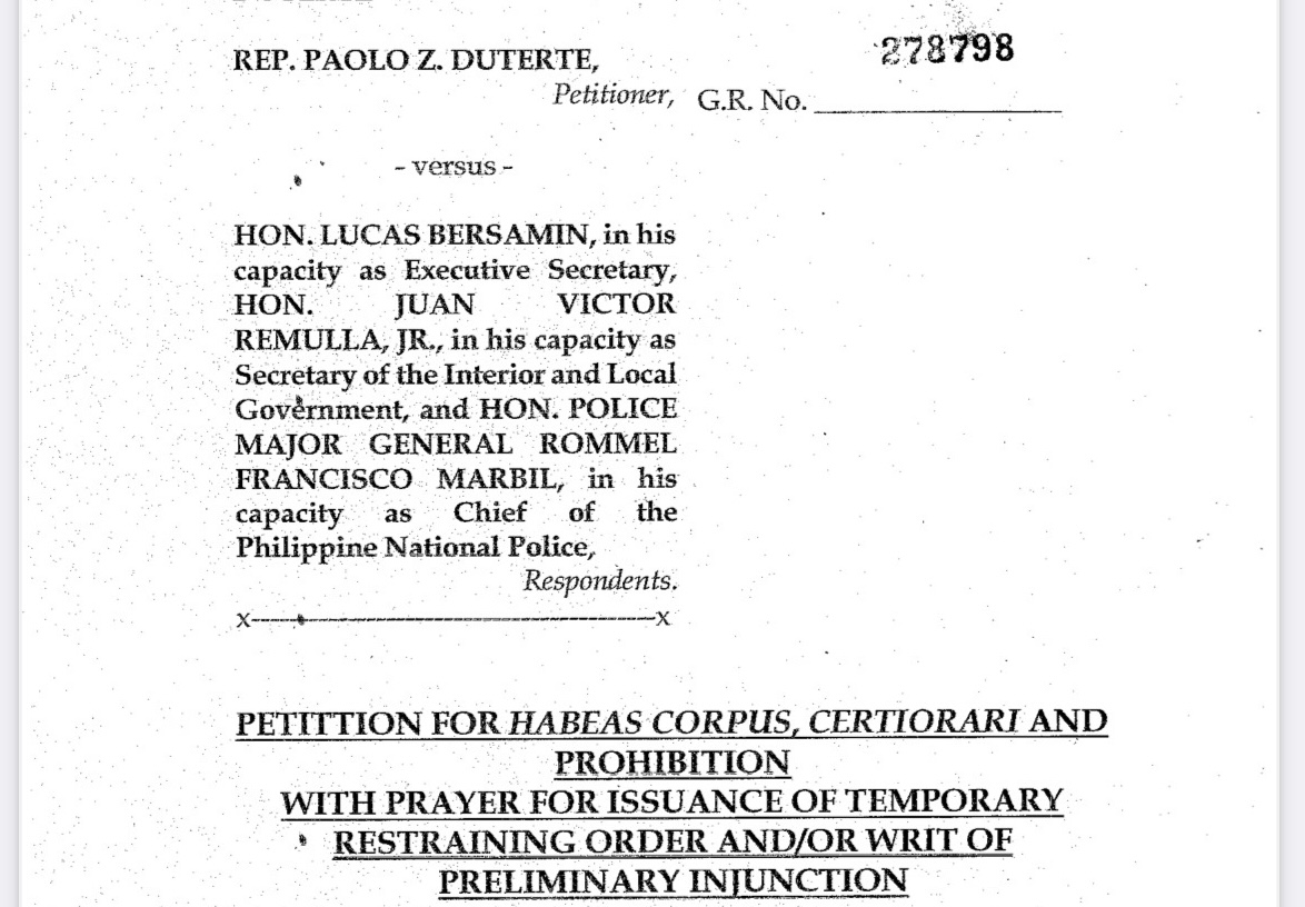 Pulong files petition for ex-Pres. Duterte"s release