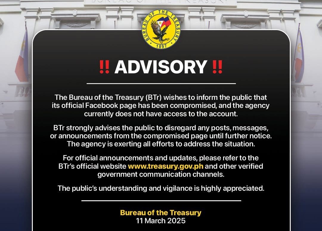 Treasury FB page hacked --DOF