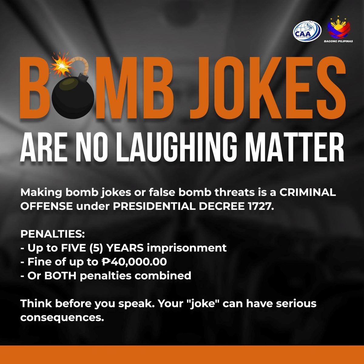 CAAP advisory on bomb jokes 