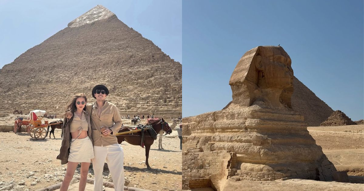 Xian Lim, Iris Lee pose for photo with pyramid in Egypt