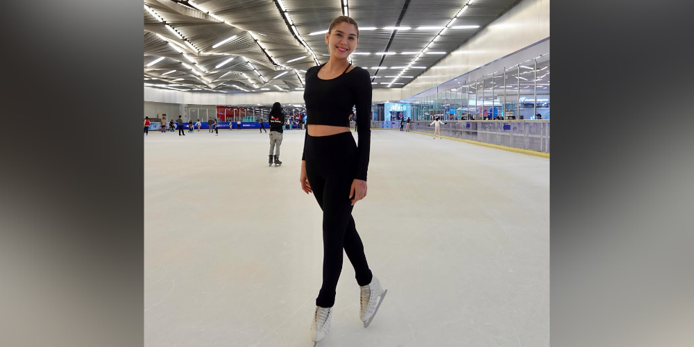 Ashley Ortega returns to the ice rink with her graceful figure skating moves