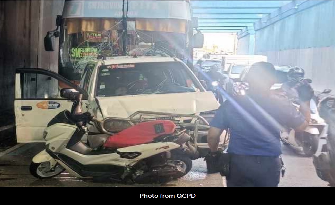 6 sugatan sa pagbangga ng bus sa 2 UV Express sa EDSA-Quezon Ave tunnel; motorsiklo, nadamay thumbnail