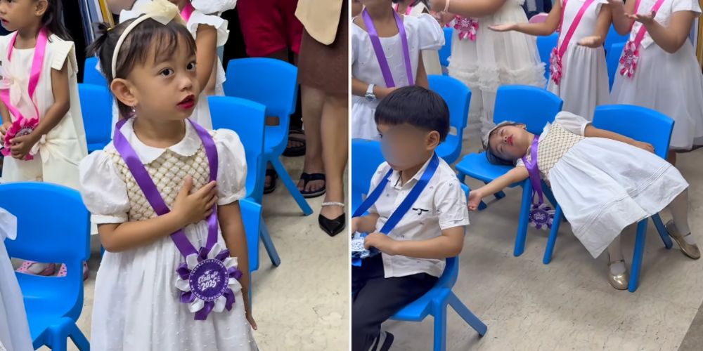 Jhong Hilario’s daughter Sarina dozes off during moving-up ceremony