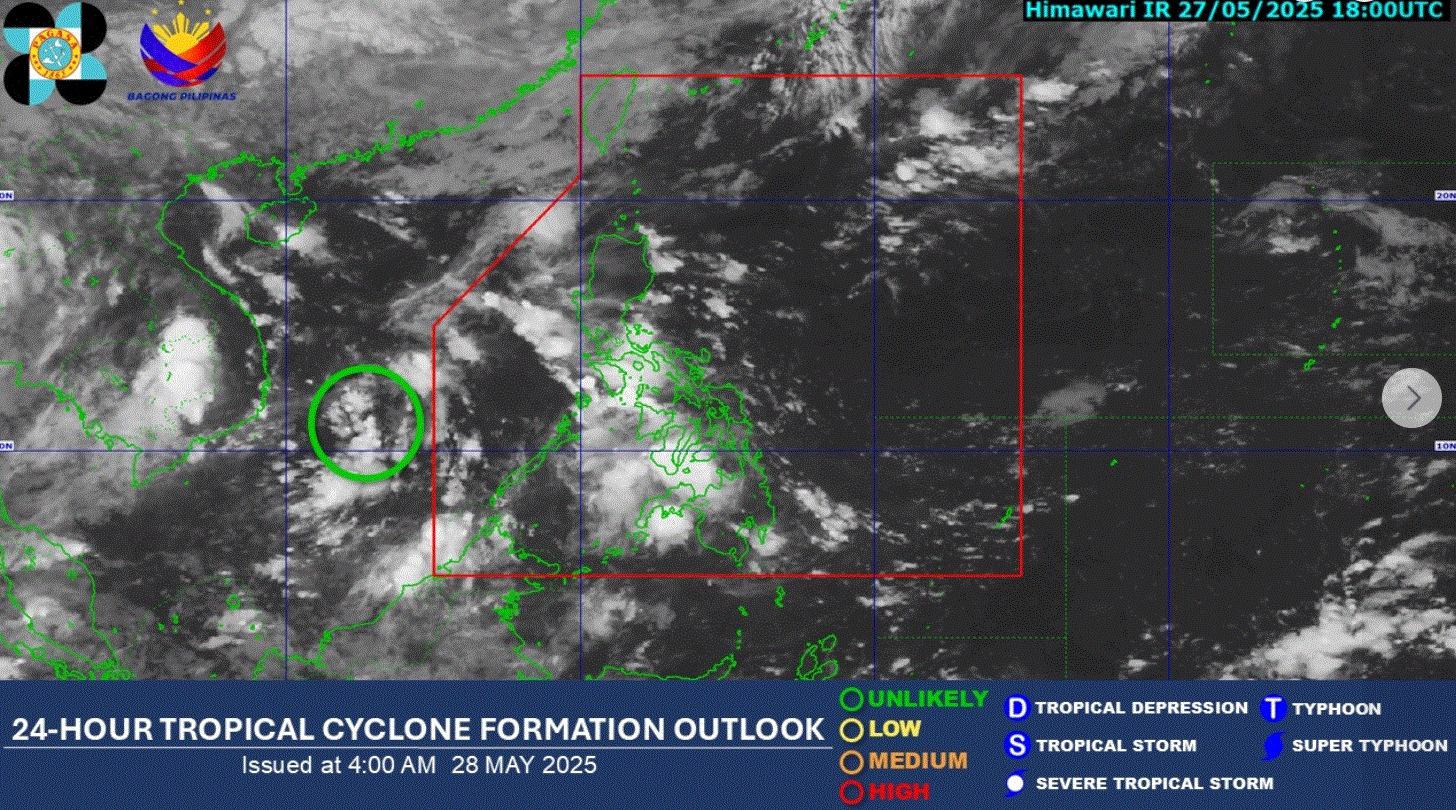 Rains likely in western sections of S. Luzon, Visayas, Mindanao due to trough of LPA