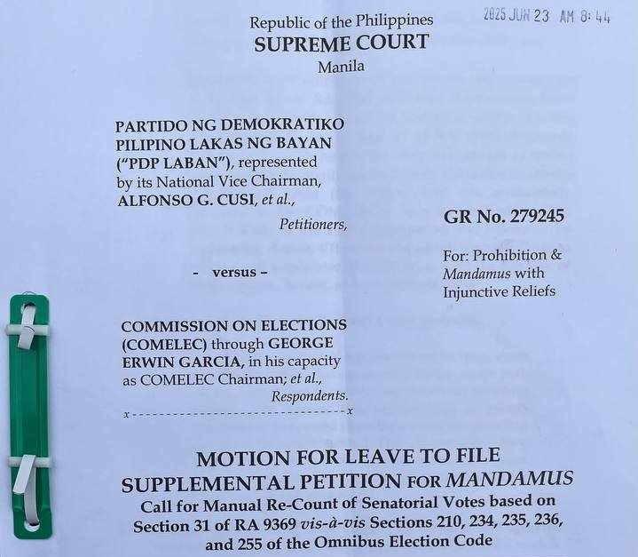 PDP-Laban seeks manual recount of Eleksyon 2025 senatorial votes