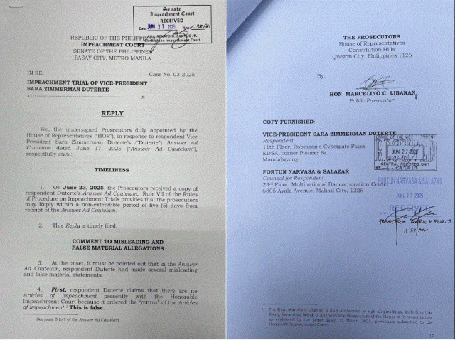 The House Prosecution Panel has filed its reply to VP Duterteâ€™s Answer ad Cautelam with the Impeachment Court on June 27, 2025. (Photo by Tina Panganiban-Perez)