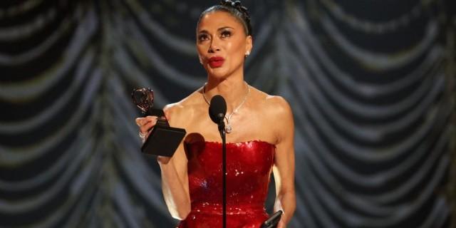 Nicole Scherzinger accepts Best Performance by an Actress in a Leading Role in a Musical award for Sunset Blvd. at the 78th Annual Tony Awards in New York City, U.S., June 8, 2025. REUTERS/Brendan Mcdermid