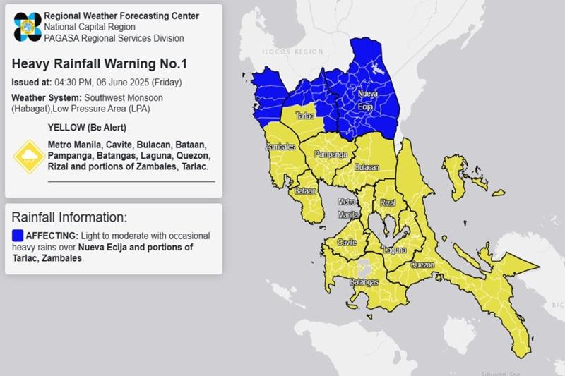PAGASA raises yellow rainfall warning over Metro Manila, 10 other areas