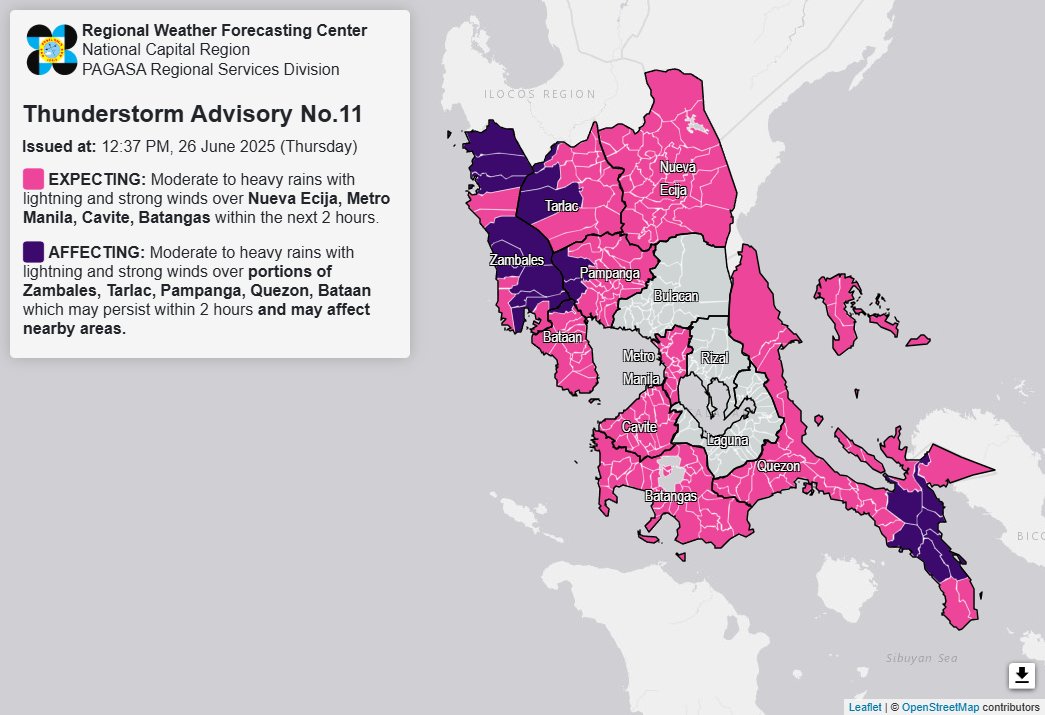 5 Luzon areas experience moderate to heavy rains