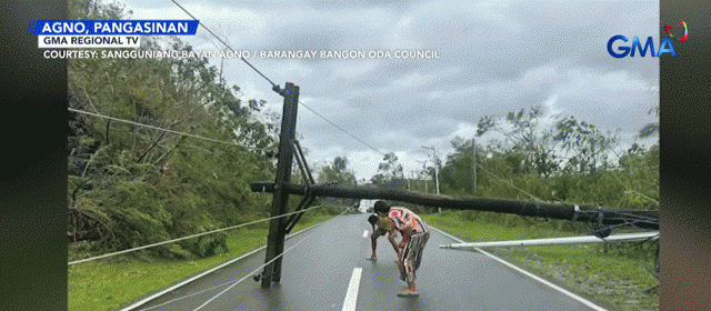 Fallen post in Agno, Pangasinan due to Emong's battering