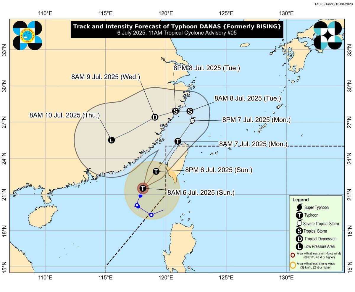 Typhoon Danas, formerly Bising, at 11 a.m. on July 6, 2025