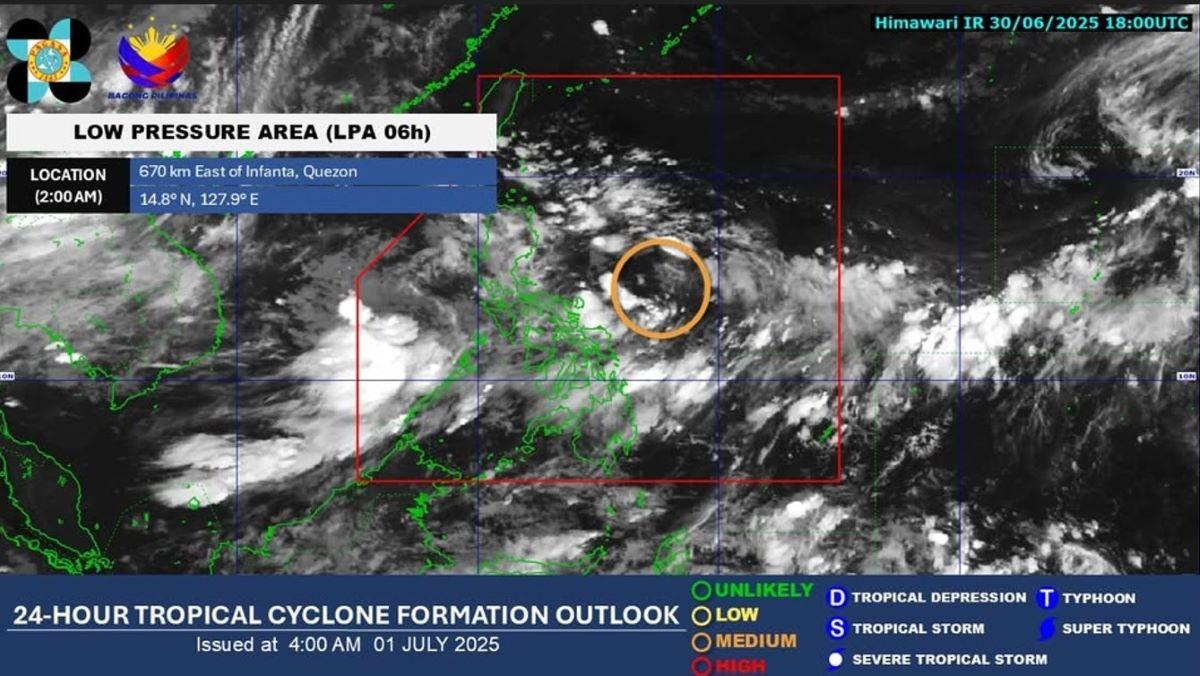 LPA located east of Quezon, July 1, 2025 