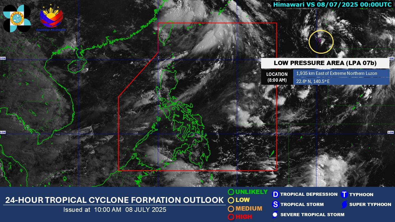 LPA outside PAR less likely to become tropical cyclone — PAGASA
