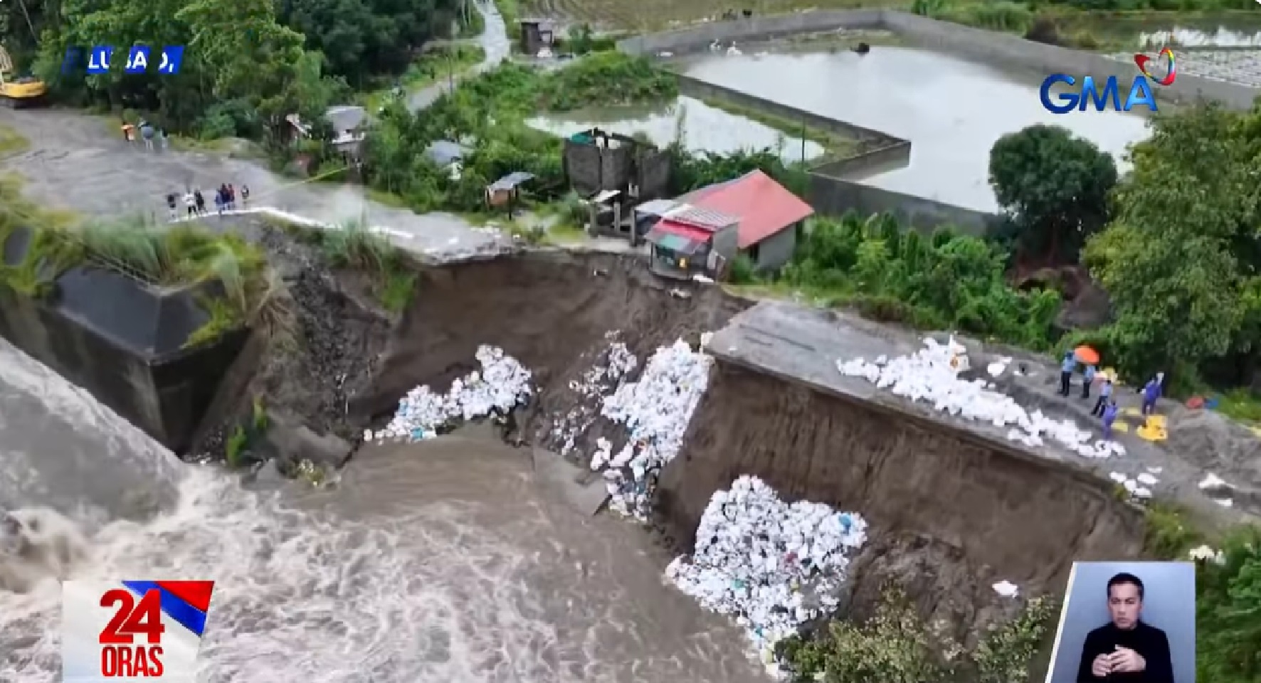 Bahagi ng dike sa isang dam sa Lubao, Pampanga, nasira; matinding pagbaha, pinangangambahan