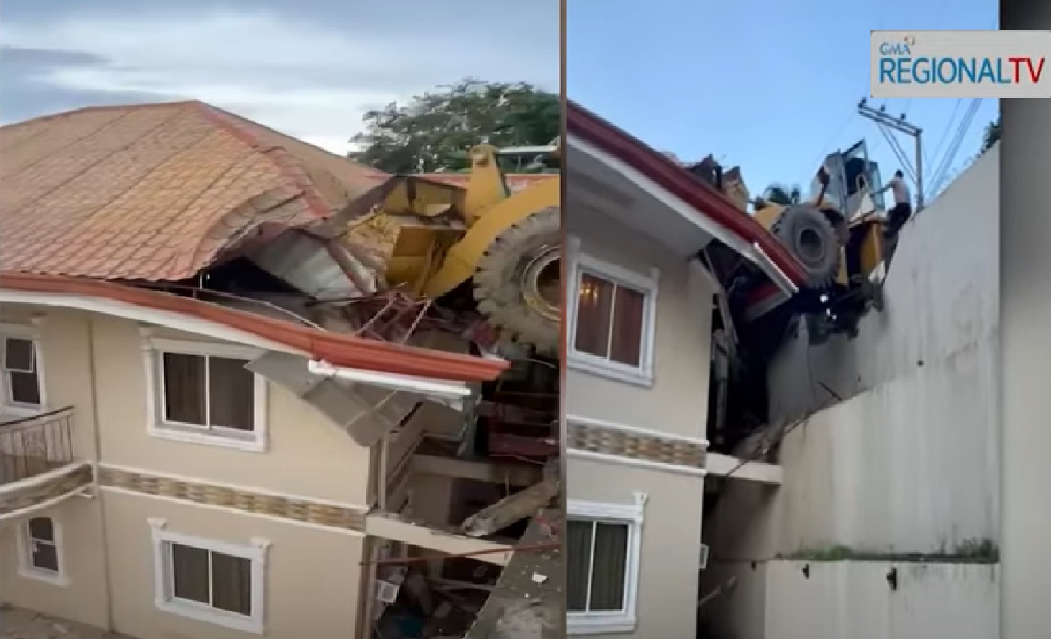 Payloader, sumampa sa bubungan ng isang bahay sa Cebu City