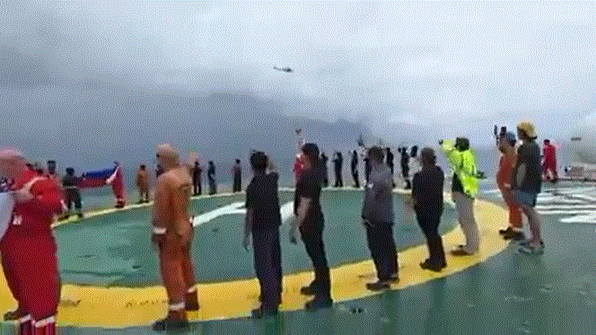 Marcos chopper conducts fly-by at Malampaya gas field
