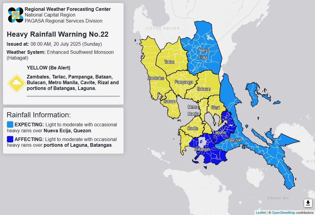 Yellow rainfall warning up over NCR, 9 other areas