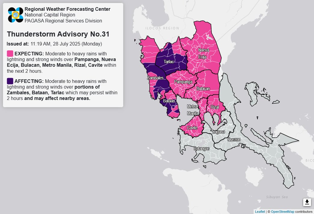 Thunderstorm advisory up over Metro Manila, 5 Luzon areas 