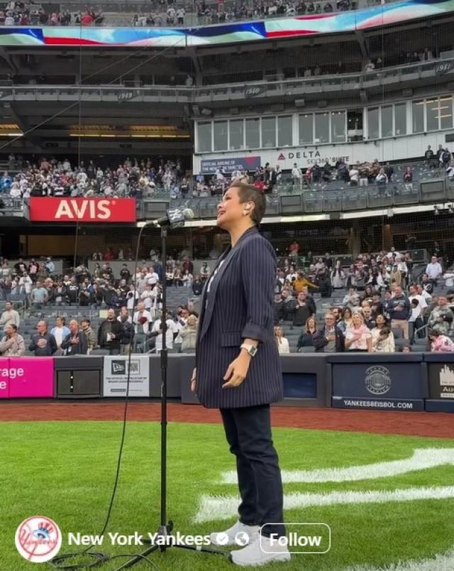 Lea Salonga sings the US National Anthem at New York Yankees game. Courtesy: New York Yankees