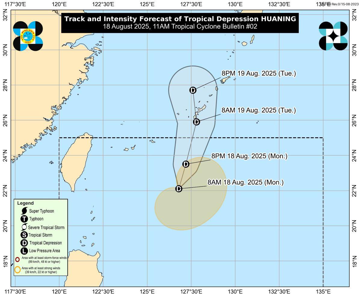 Tropical Depression Huaning, August 18, 2025, 11AM
