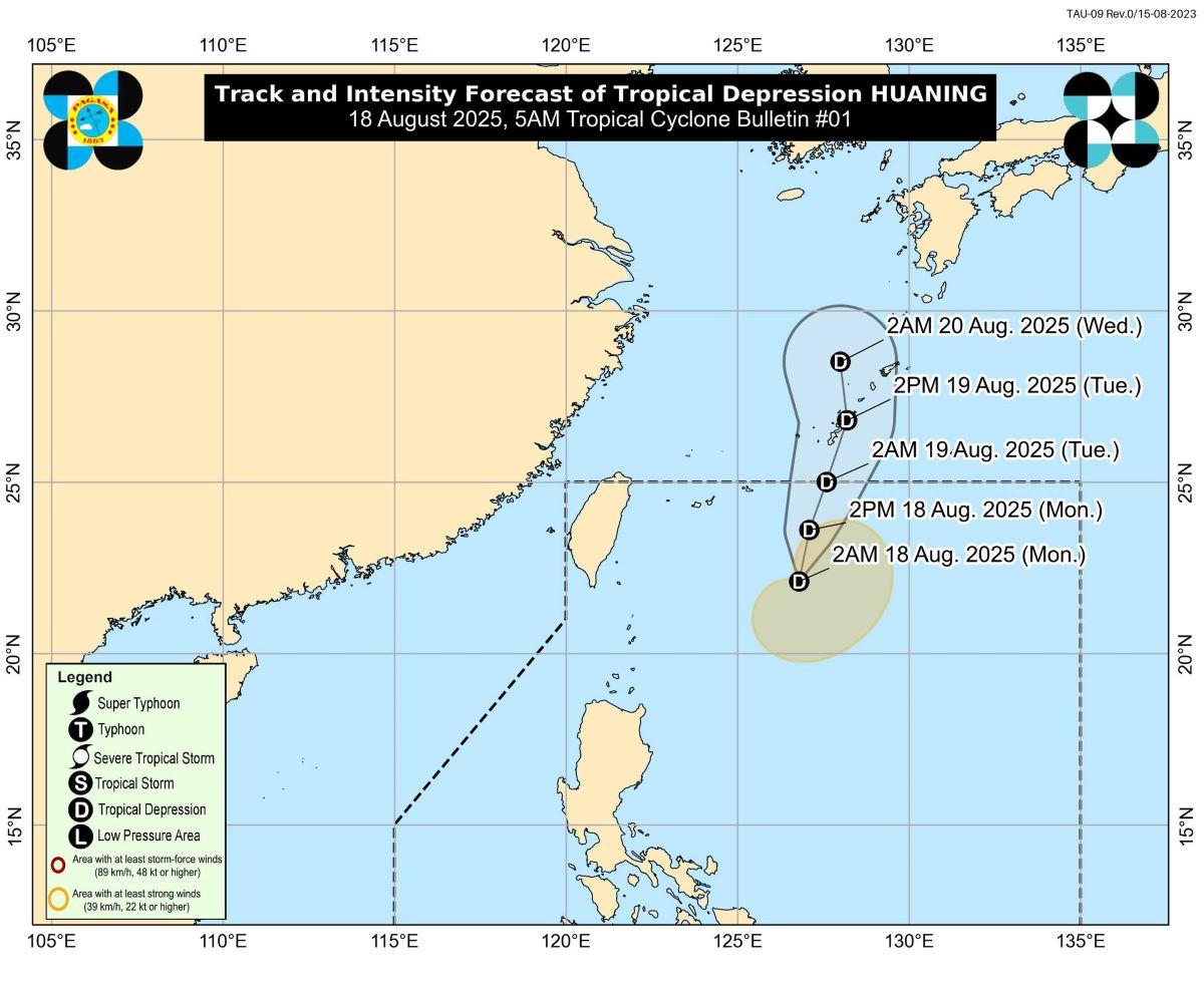 Tropical Depression Huaning, August 18, 2025, 5AM