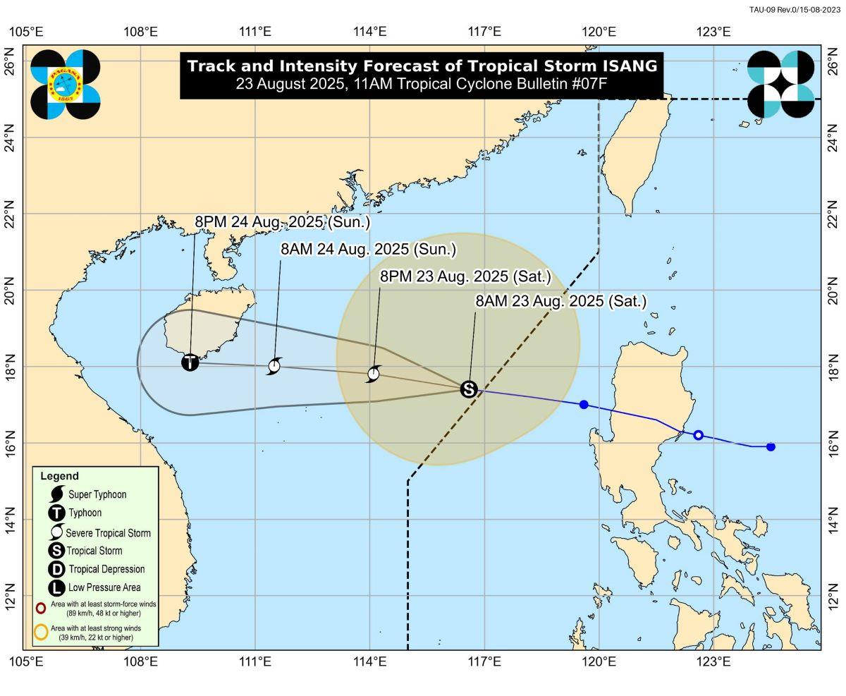 Tropical Storm Isang, August 23, 2025, 11AM