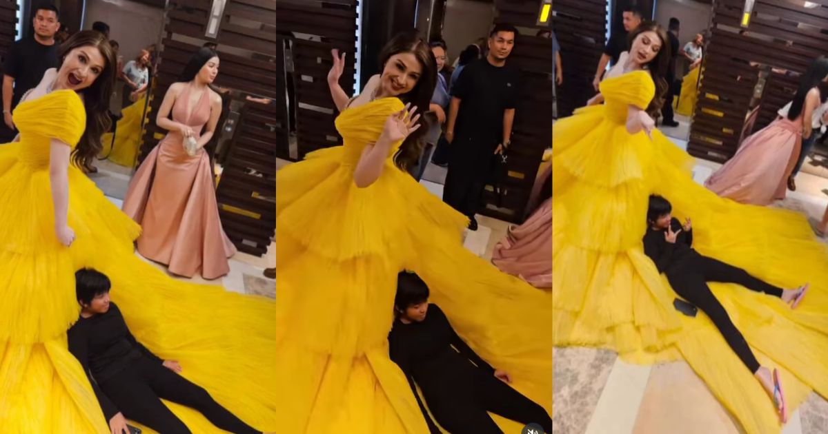 Katrina Halili's daughter Katie playfully poses on Carla Abellana's GMA Gala dress