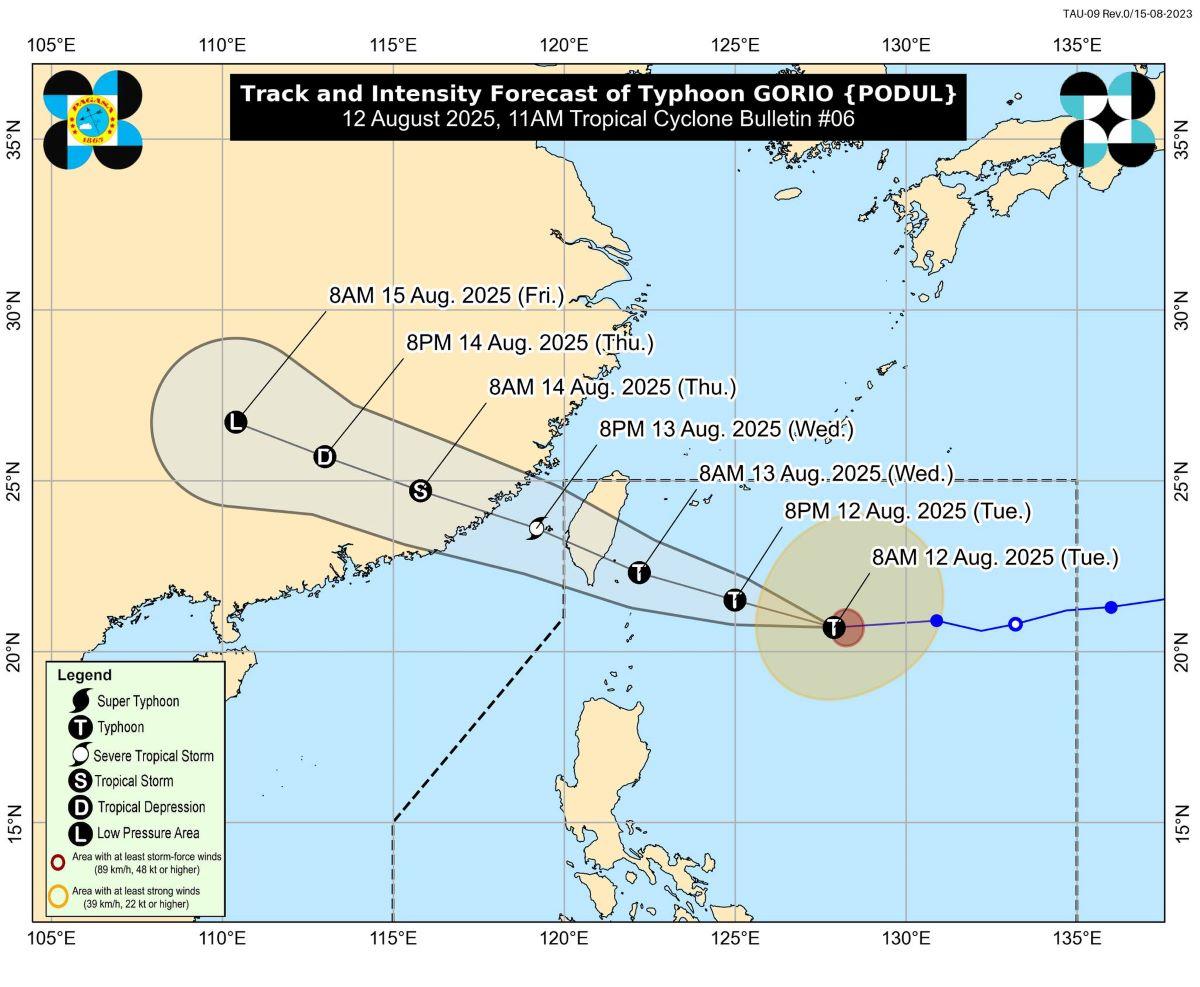 Typhoon Gorio (Podul), August 12, 2025, 11 AM