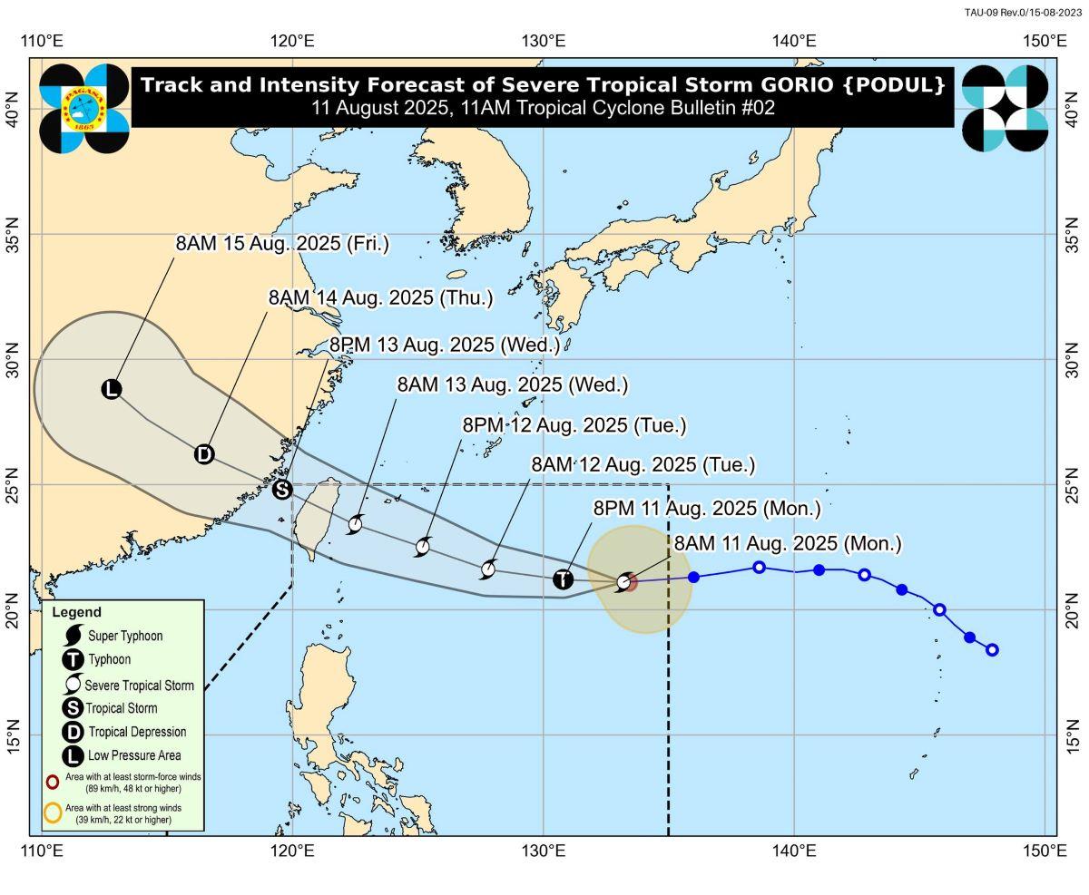 Severe Tropical Storm Gorio (international name: Podul), Aug. 11, 2025, 11 AM