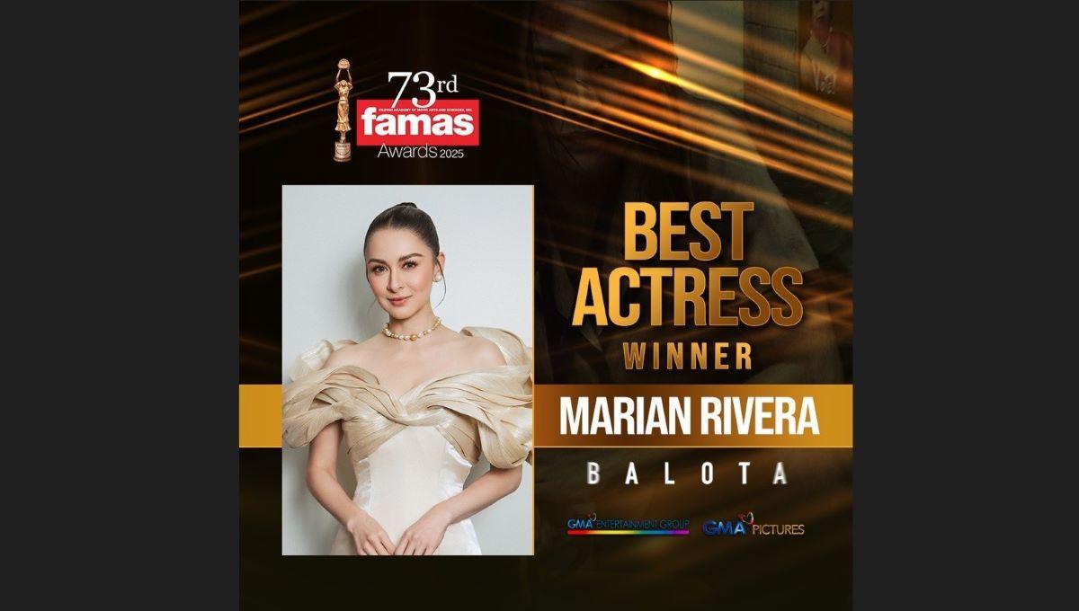 Marian Rivera is named Best Actress at 73rd Famas Awards 2025 for her role in Balota