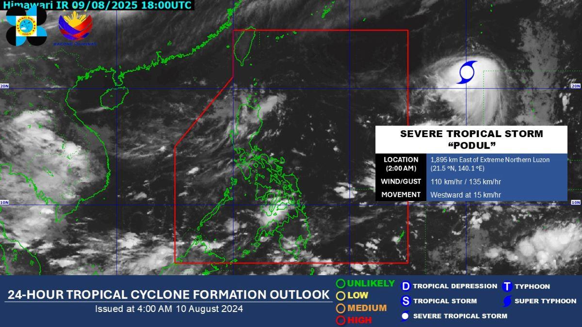 Severe Tropical Storm Podul on August 10, 2025 at 4 AM