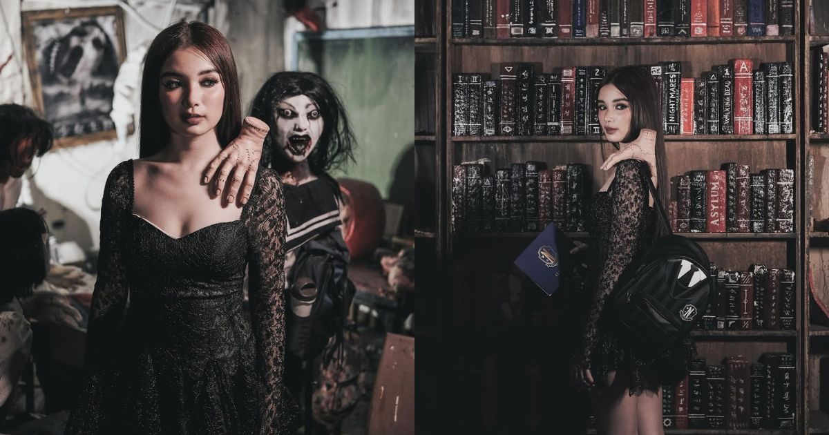 Sofia Pablo poses for Wednesday-themed photos