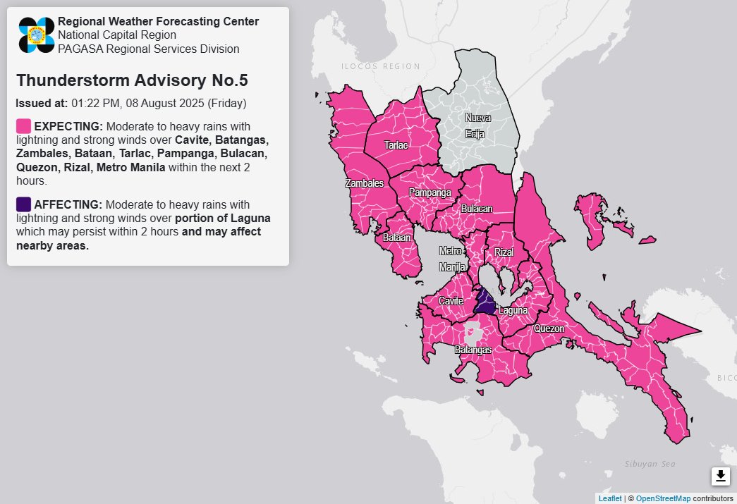 Thunderstorm advisory up over Metro Manila, 9 Luzon areas