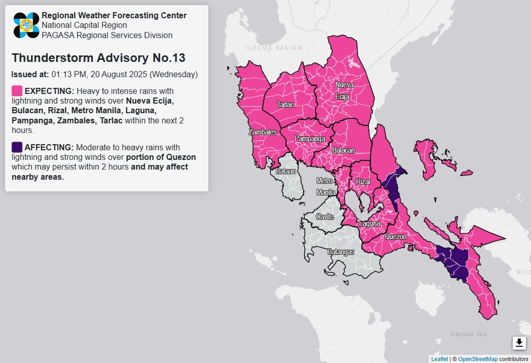Thunderstorm alert raised over Metro Manila, 7 provinces