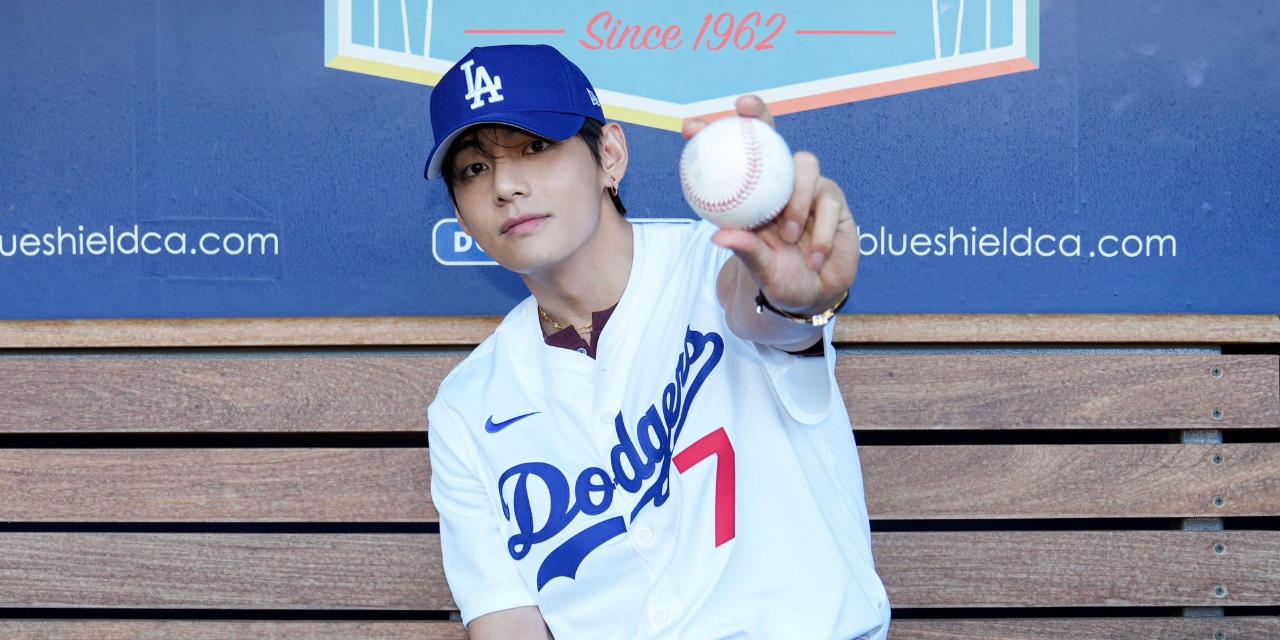 V of BTS throws ceremonial first pitch at Dodgers game