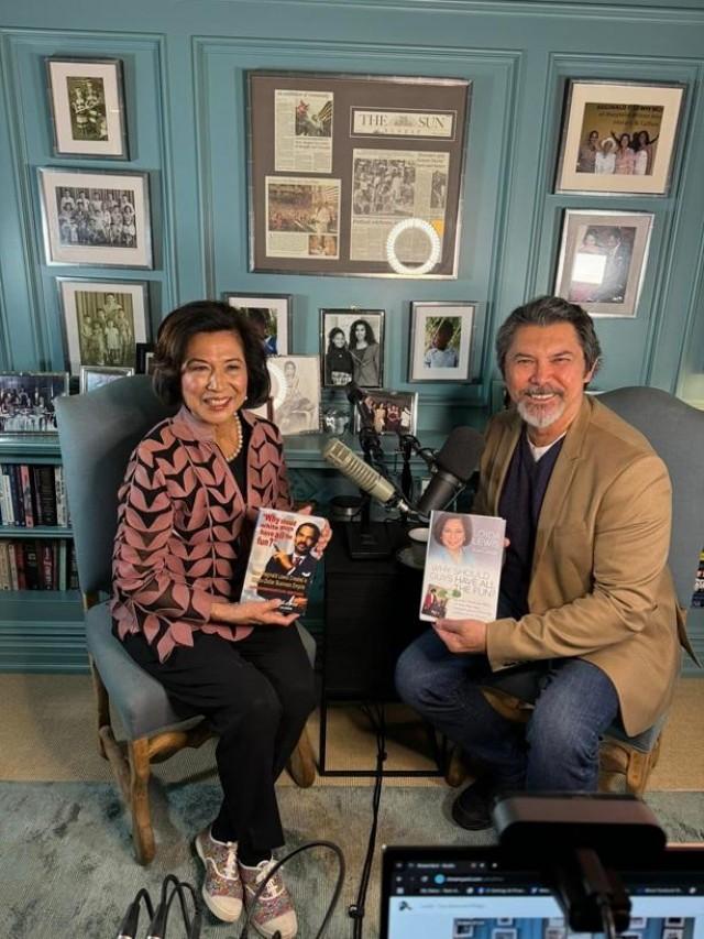 Lewis with actor and book author Lou Diamond Phillips. Courtesy: The Loida Lewis Podcast via The FilAm