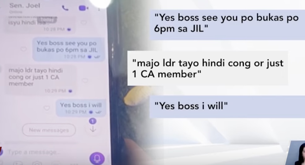 Screenshots of senator, alleged aide's conversations with DPWH engineers presented in probe