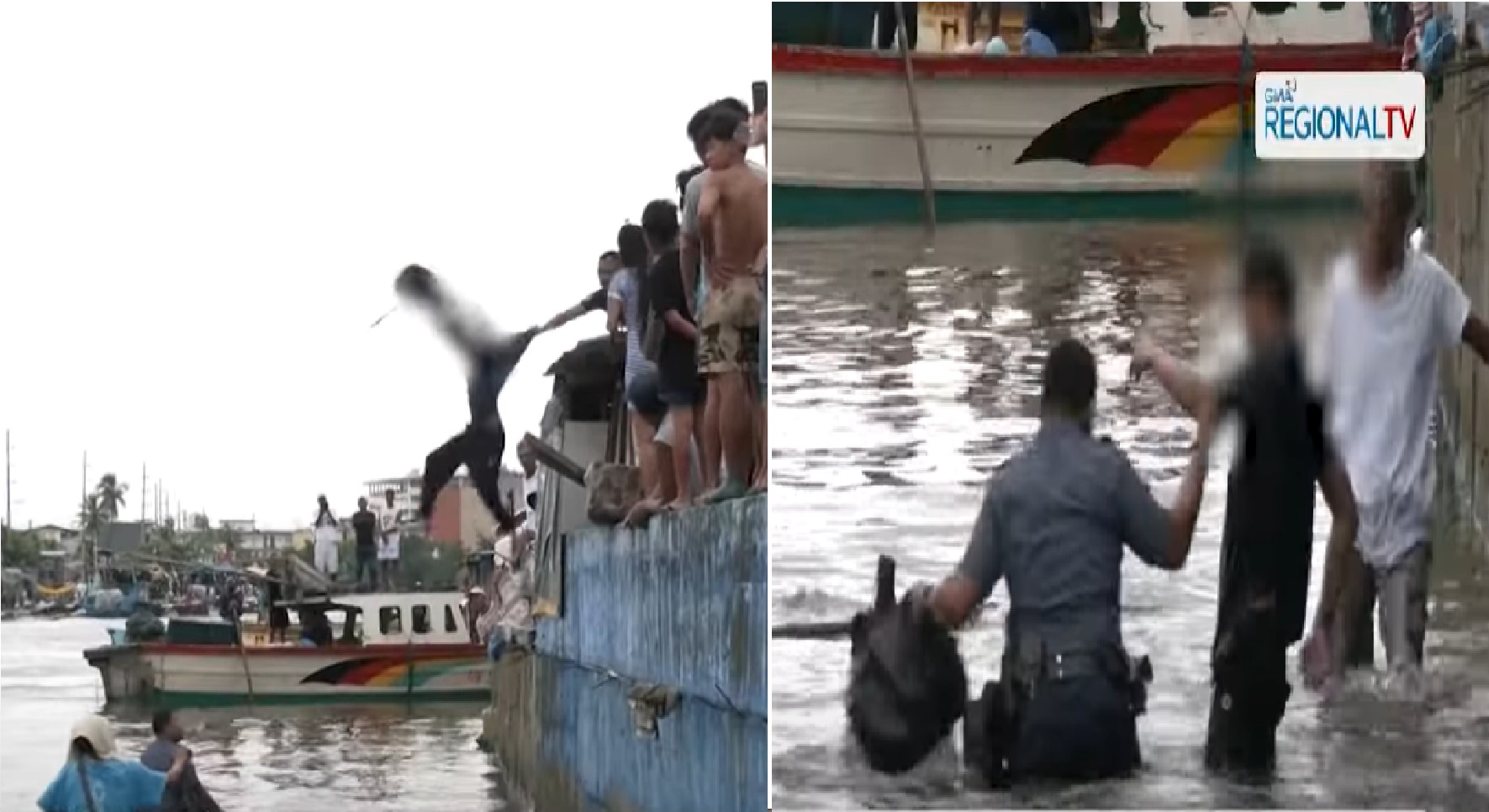 Lalaki, umakyat sa bubong at tumalon sa ilog na mabuting bumagsak sa mababaw na bahagi