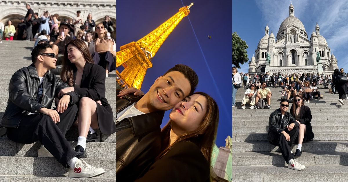 Shaira Diaz, EA Guzman pose with the Eiffel Tower in Paris
