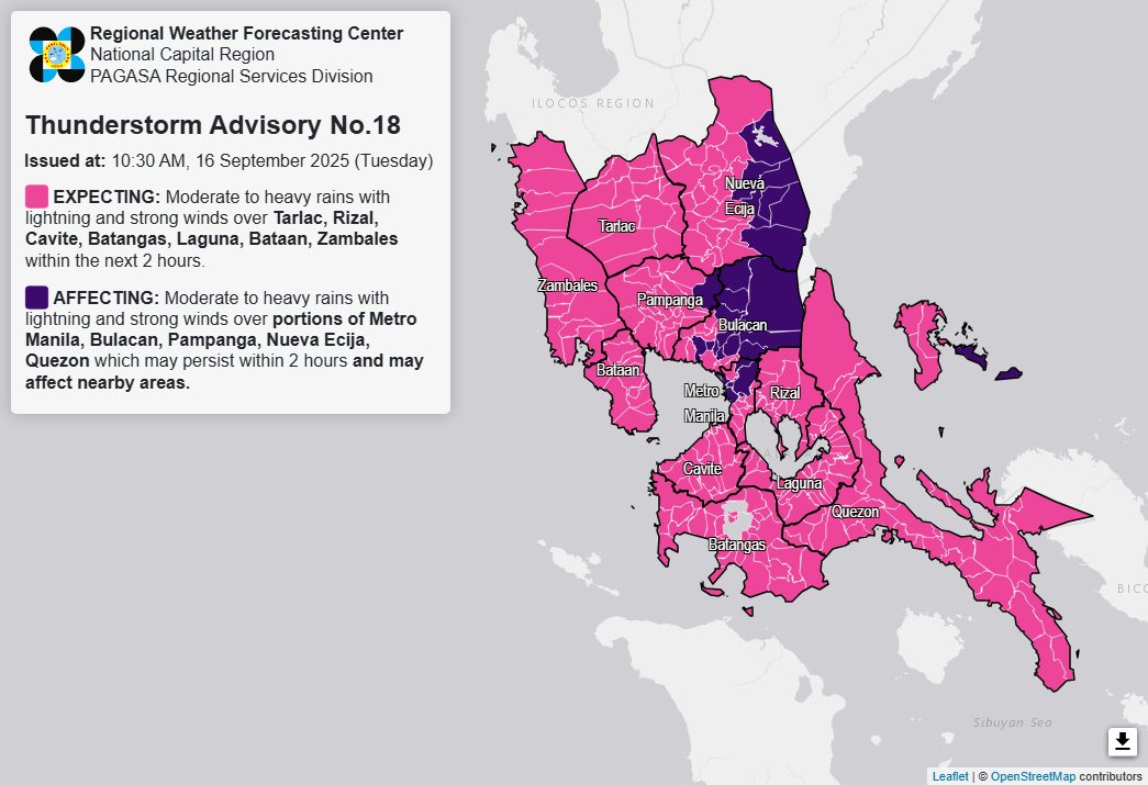Moderate to heavy rains affect Metro Manila, 4 Luzon provinces