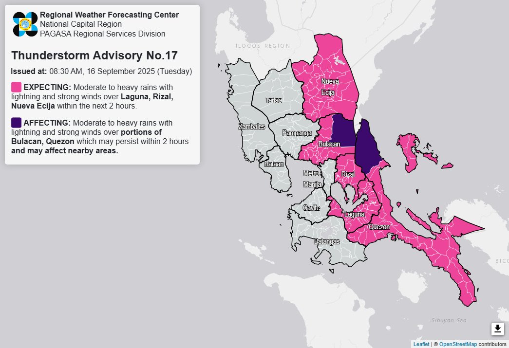 Thunderstorm advisory up over 3 Luzon provinces