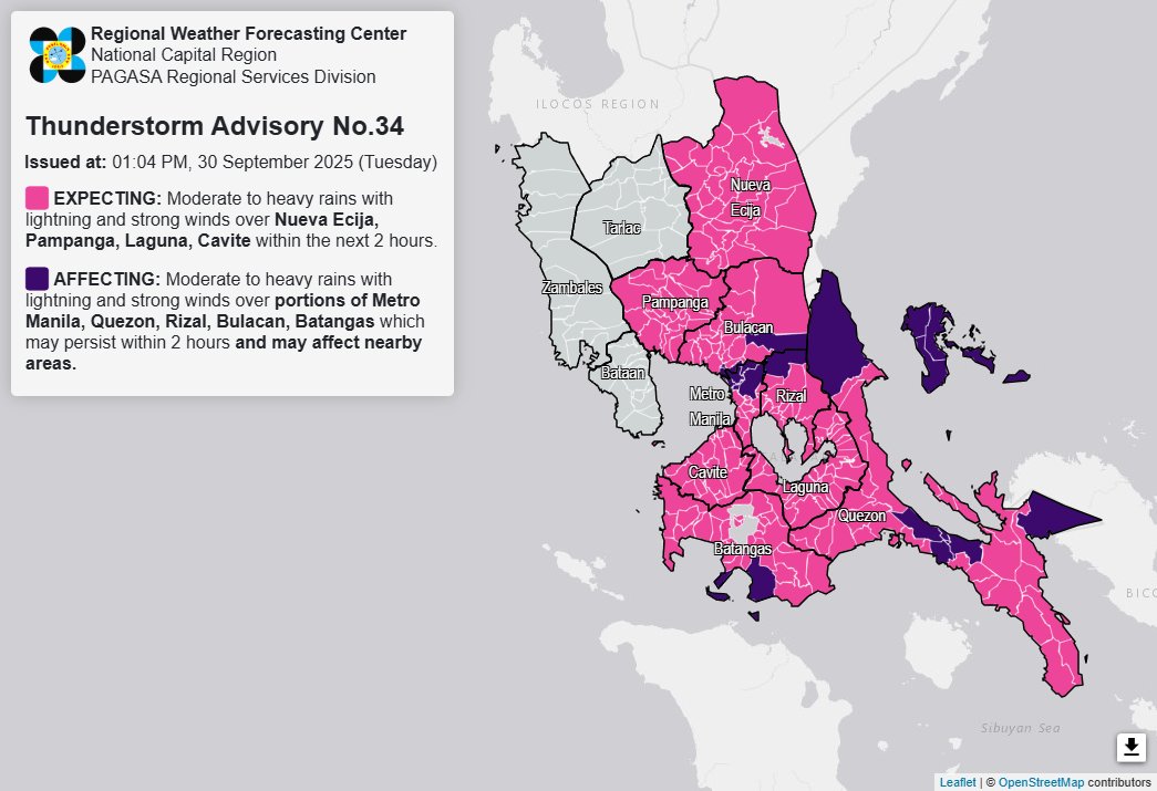 Moderate to heavy rains affect parts of Metro Manila, 4 Luzon provinces 